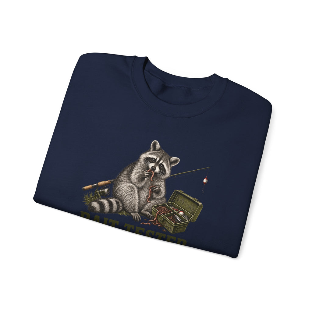 Bait Tester Sweatshirt — Funny Raccoon Fishing Crewneck for Anglers