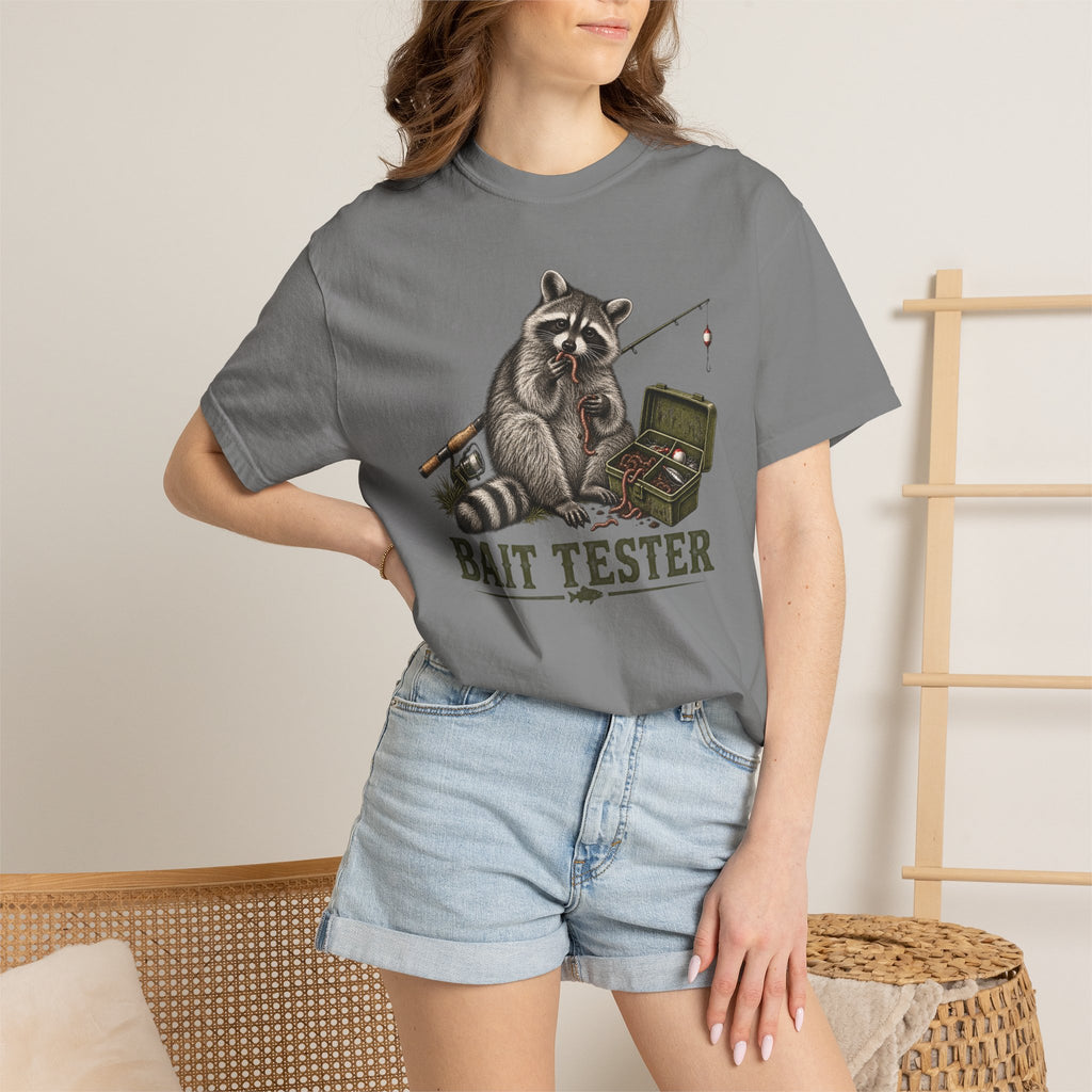 Bait Tester T-Shirt — Funny Raccoon Fishing Graphic Tee