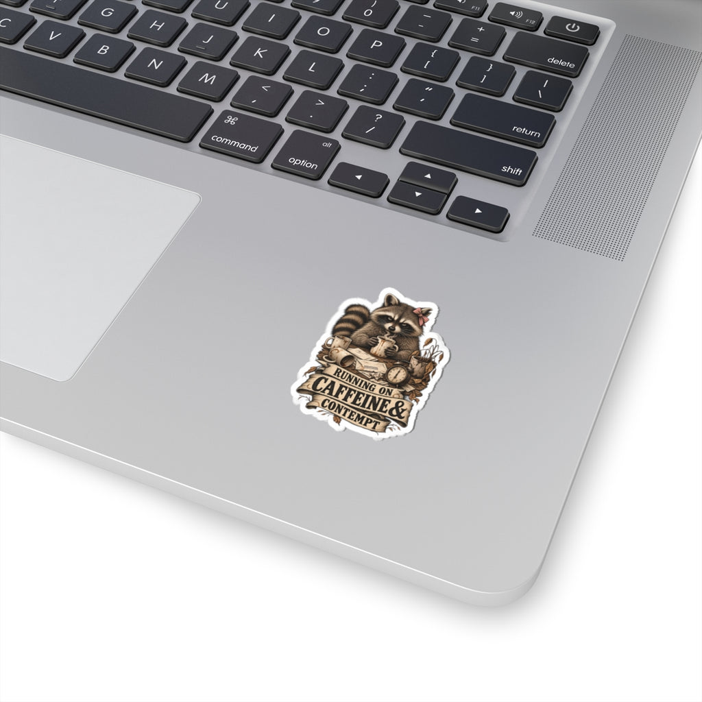 Running on Caffeine & Contempt Raccoon Sticker