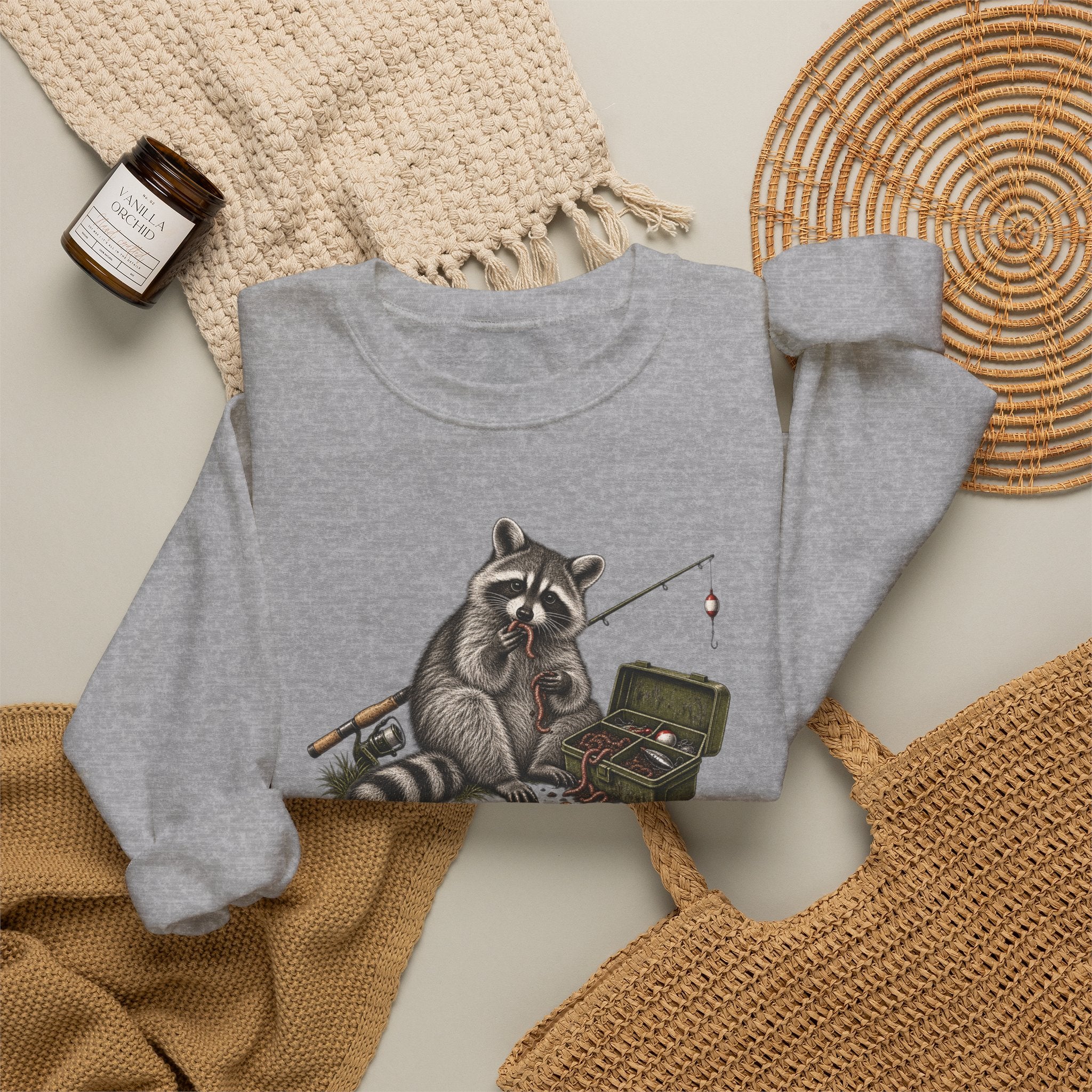 Bait Tester Sweatshirt — Funny Raccoon Fishing Crewneck for Anglers