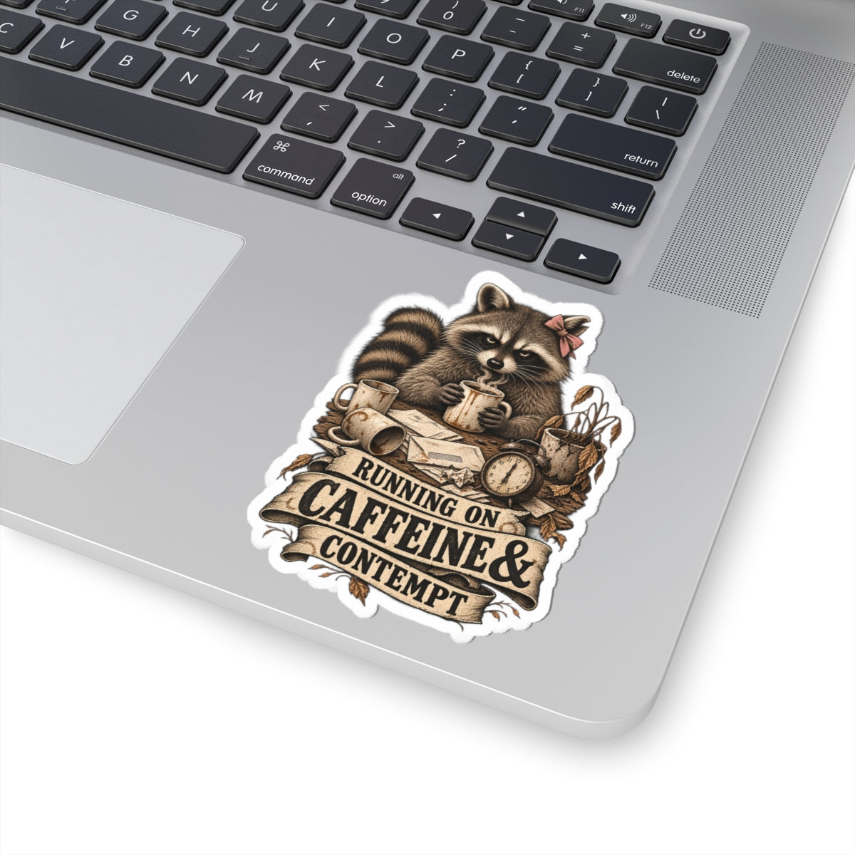 Running on Caffeine & Contempt Raccoon Sticker