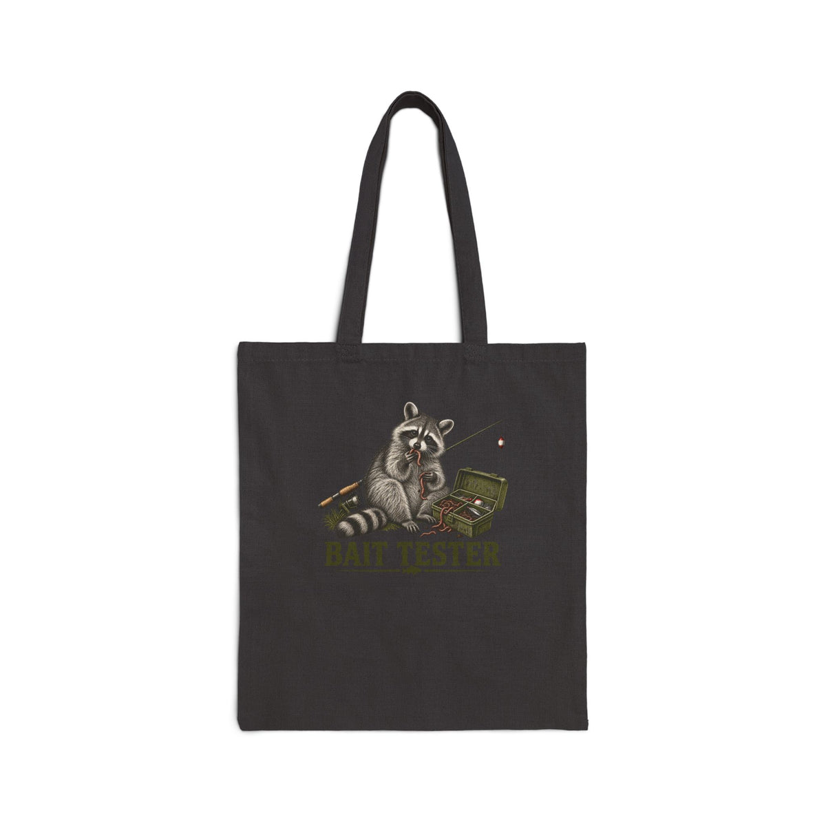 Bait Tester Tote Bag – Funny Fishing Raccoon Canvas Tote for Anglers