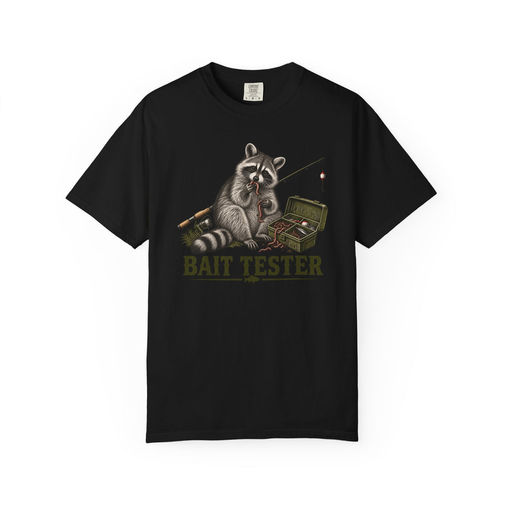 Bait Tester T-Shirt — Funny Raccoon Fishing Graphic Tee