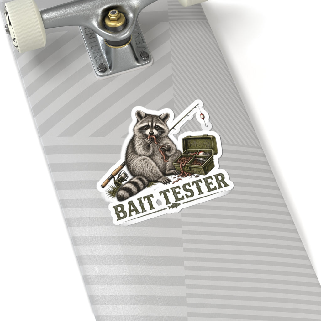 Bait Tester Raccoon Sticker — Fishing Kiss-Cut Decal