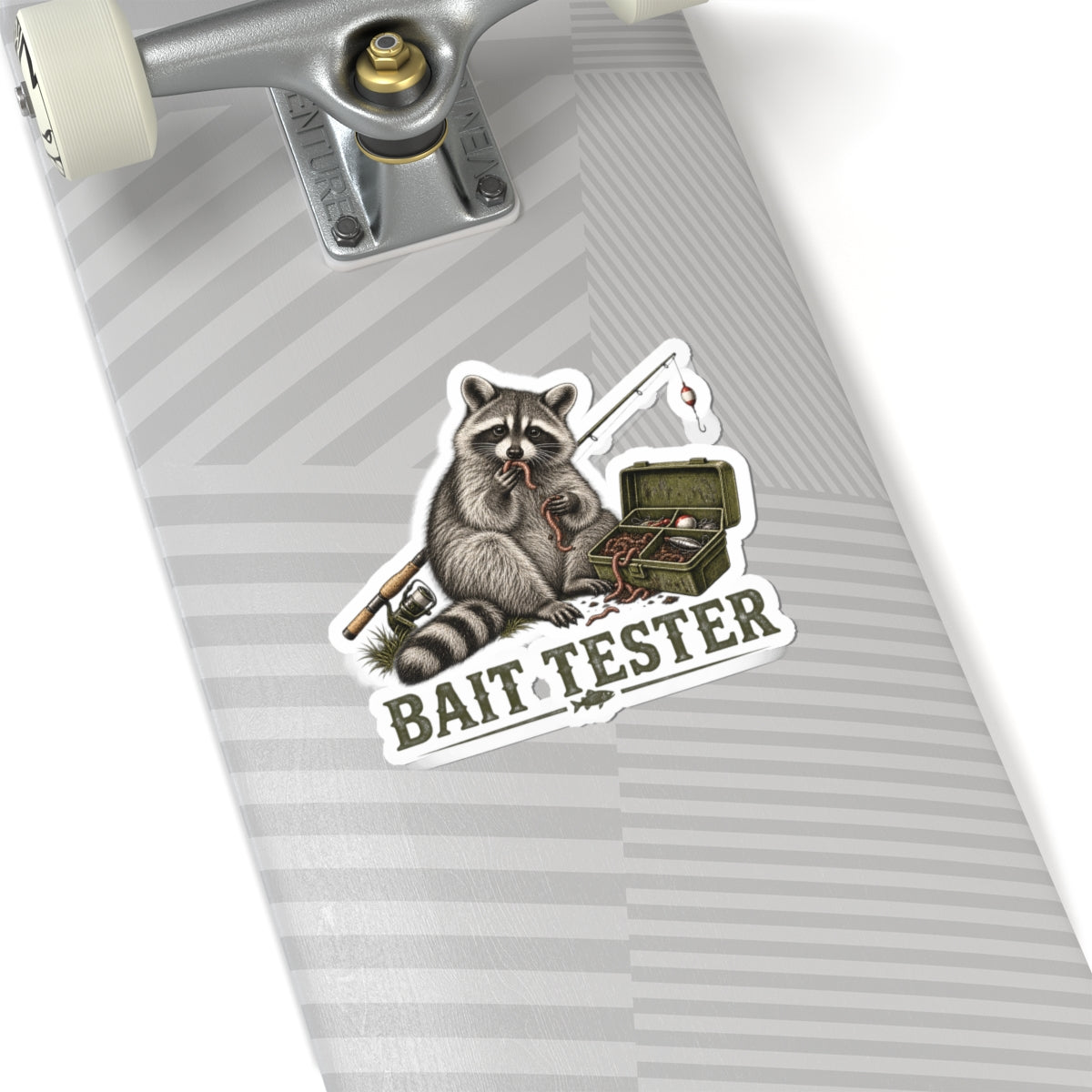 Bait Tester Raccoon Sticker — Fishing Kiss-Cut Decal