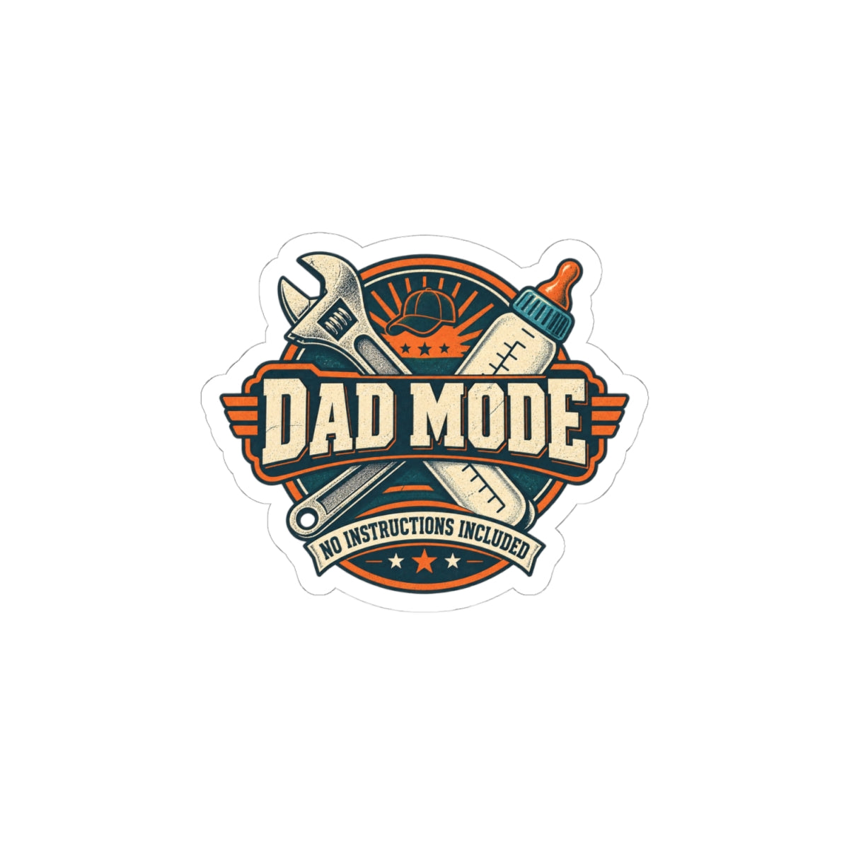 Dad Mode Kiss-Cut Sticker — 'No Instructions Included' Vintage Dad Tools Design