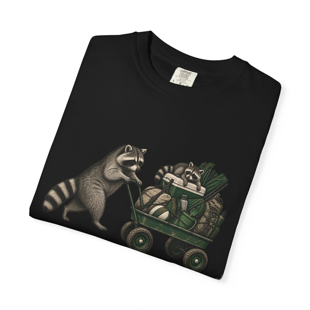 Raccoon Wagon T-Shirt – Cute Raccoon Pulling Wagon Graphic Tee