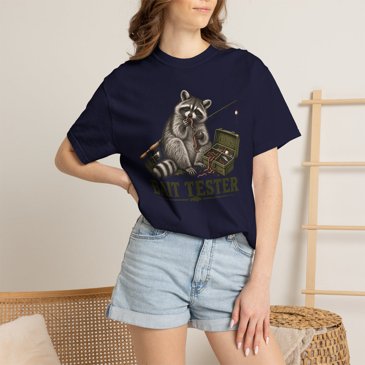 Bait Tester T-Shirt — Funny Raccoon Fishing Graphic Tee