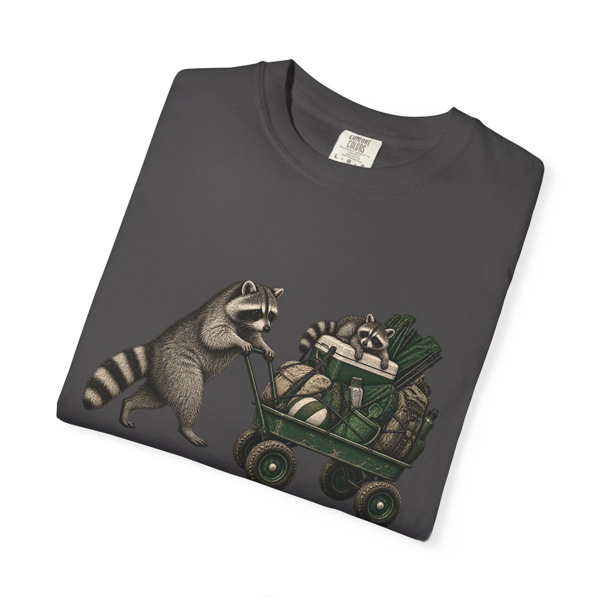 Raccoon Wagon T-Shirt – Cute Raccoon Pulling Wagon Graphic Tee