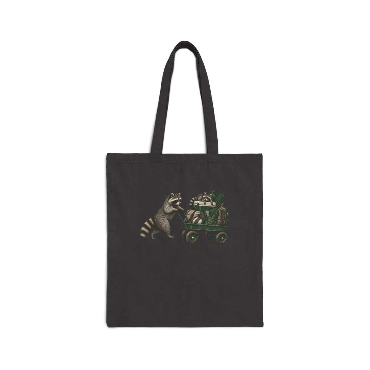 Canvas Tote — Raccoon Pulling Wagon with Plants Eco Shopper