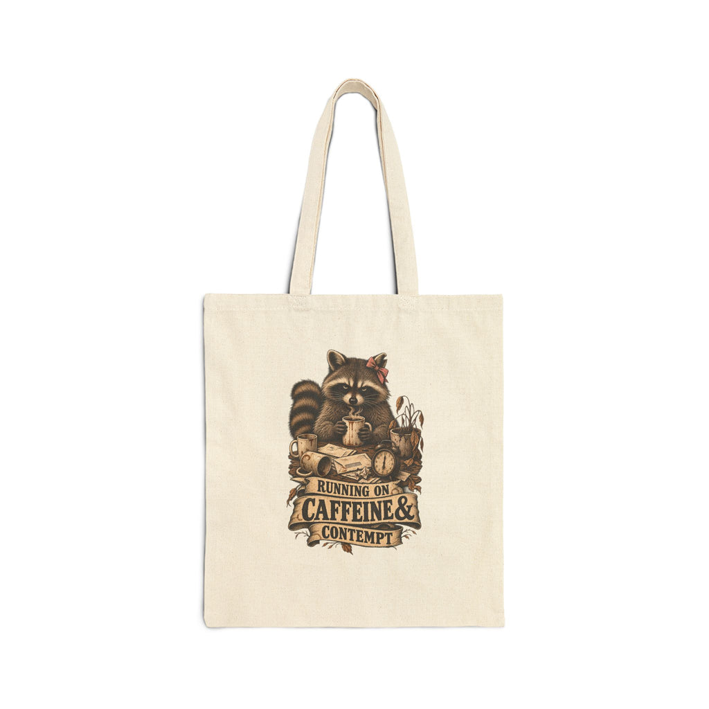 Raccoon "Running on Caffeine & Contempt" Canvas Tote