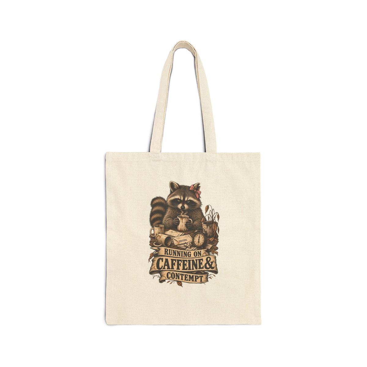 Raccoon "Running on Caffeine & Contempt" Canvas Tote