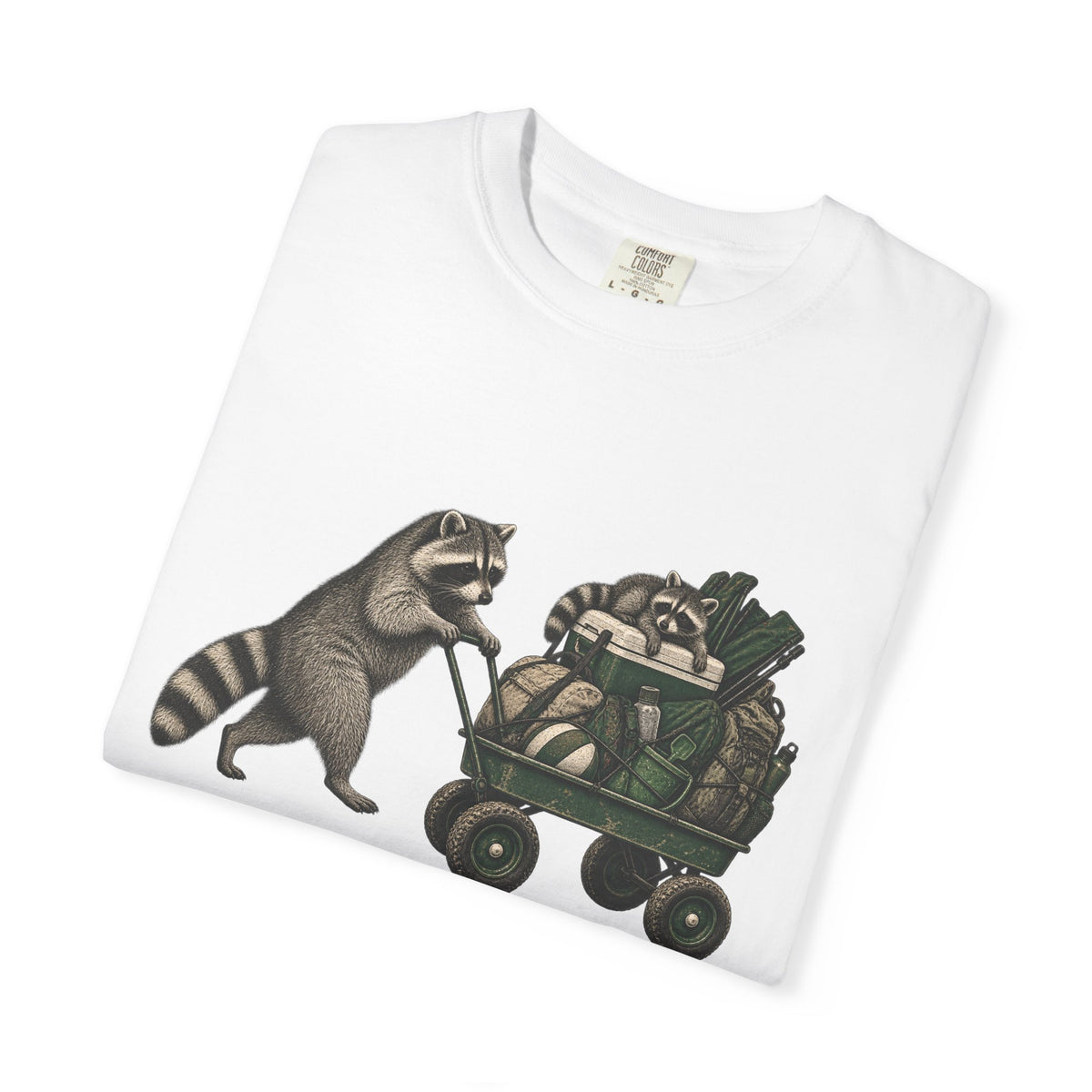 Raccoon Wagon T-Shirt – Cute Raccoon Pulling Wagon Graphic Tee