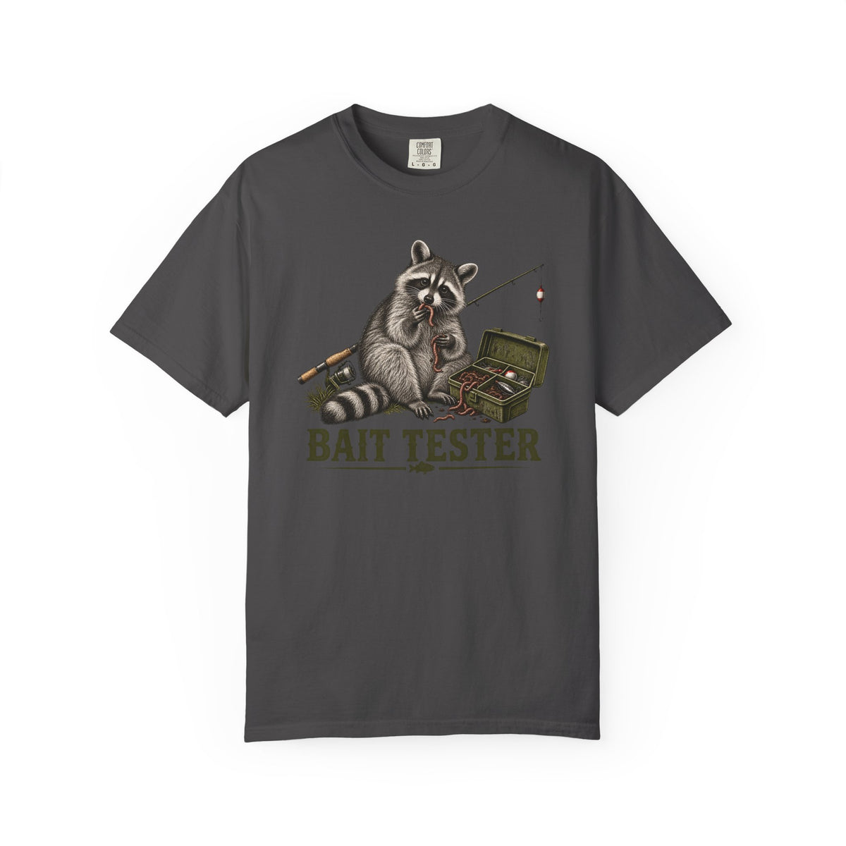 Bait Tester T-Shirt — Funny Raccoon Fishing Graphic Tee