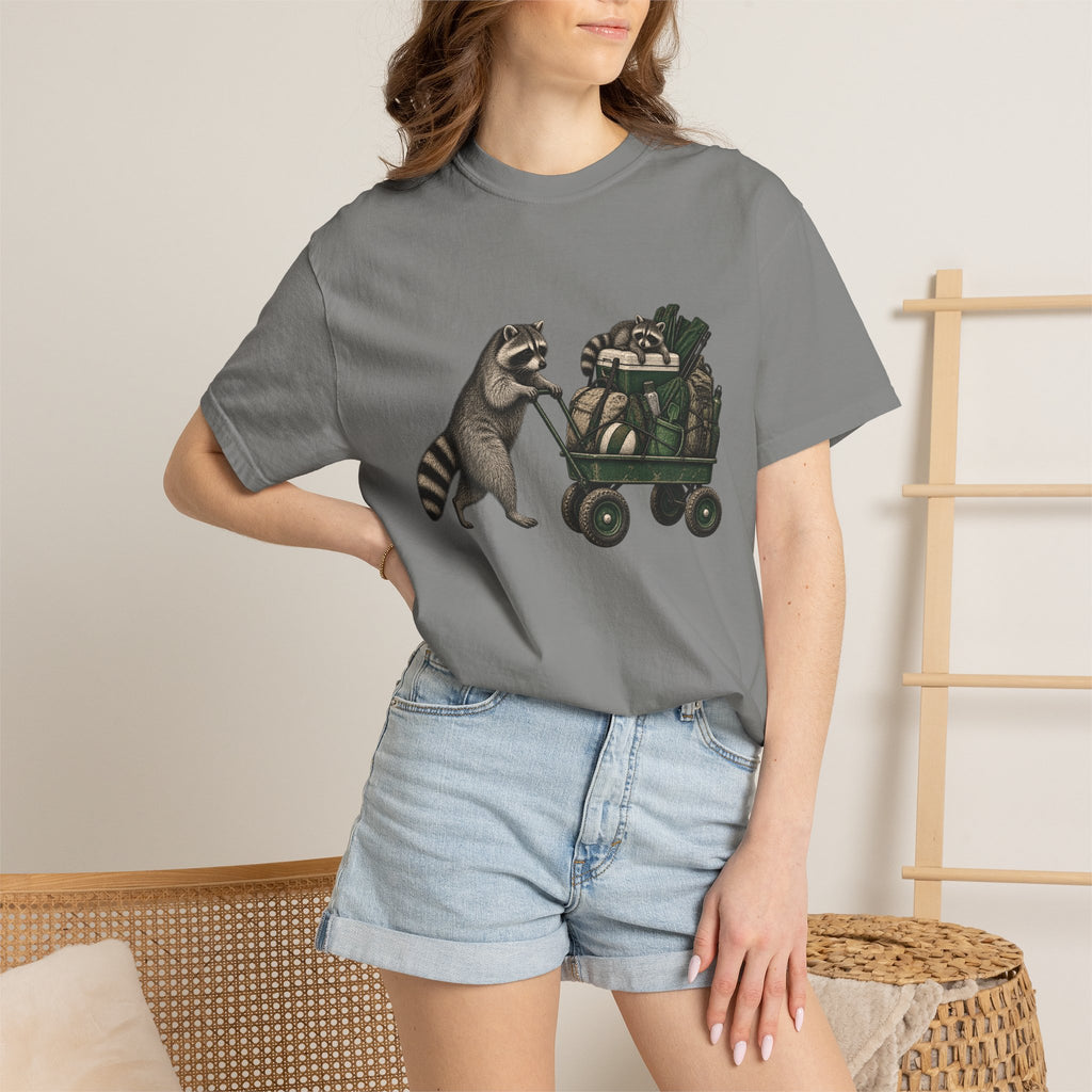 Raccoon Wagon T-Shirt – Cute Raccoon Pulling Wagon Graphic Tee