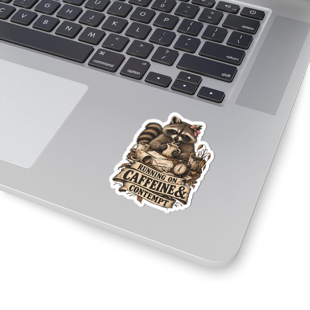 Running on Caffeine & Contempt Raccoon Sticker