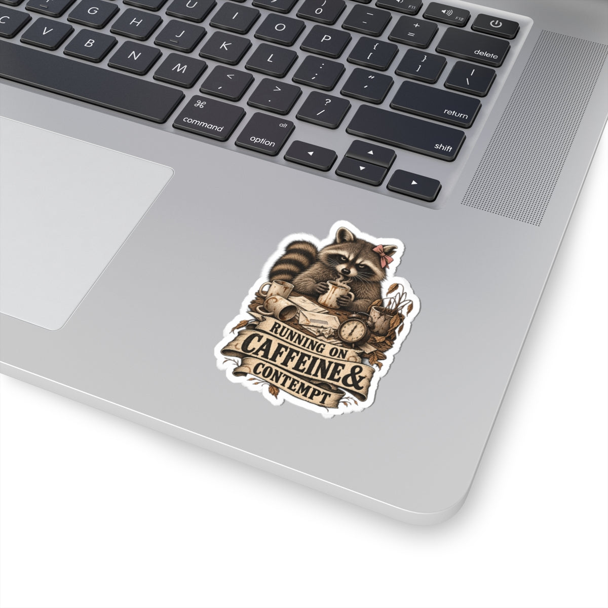 Running on Caffeine & Contempt Raccoon Sticker