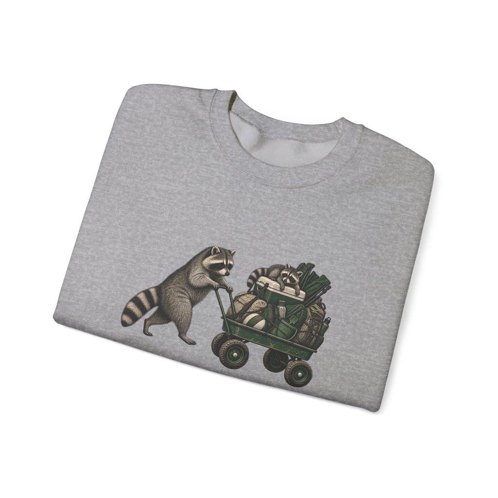 Raccoon Cart Crewneck Sweatshirt — Cute Woodland Animal Pullover