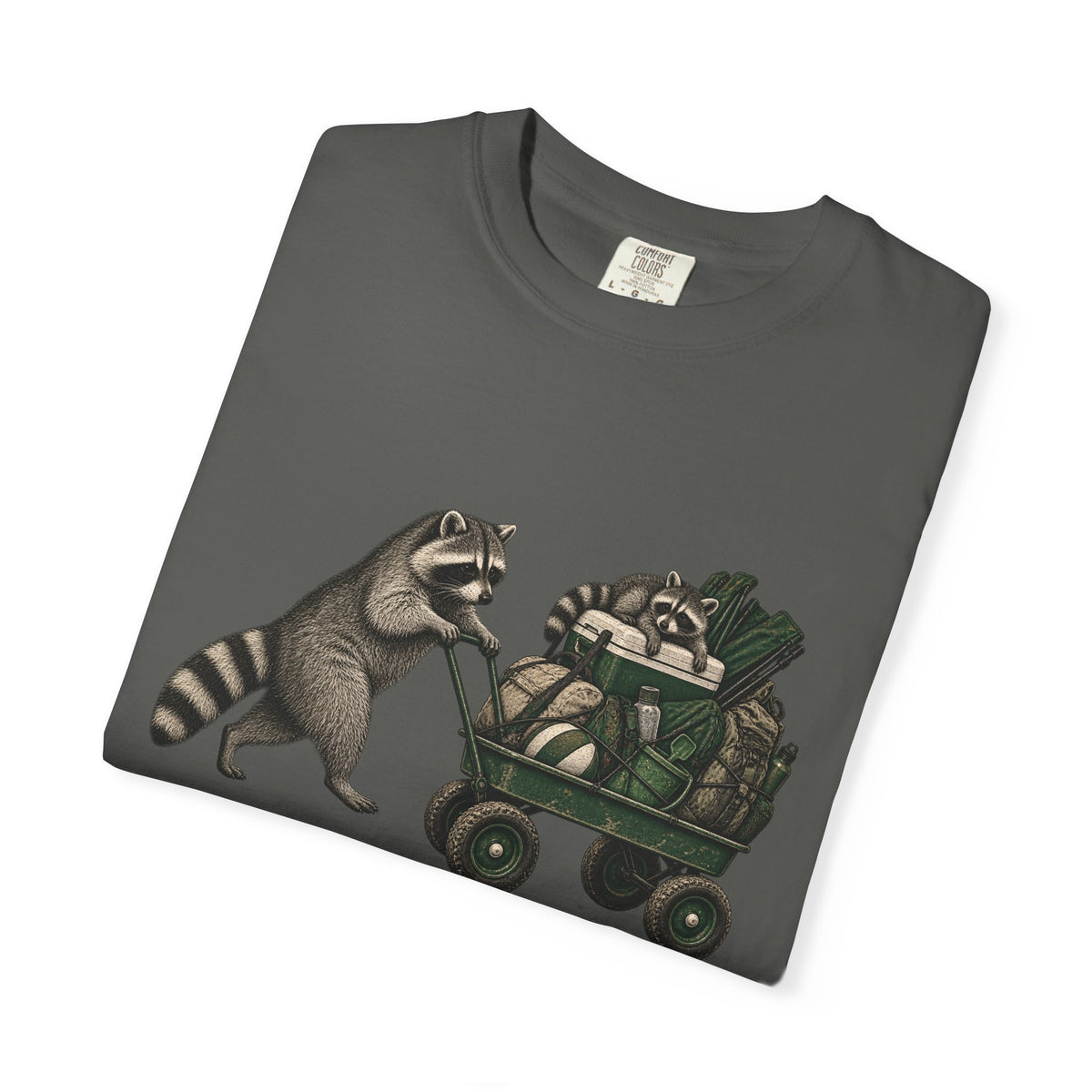 Raccoon Wagon T-Shirt – Cute Raccoon Pulling Wagon Graphic Tee