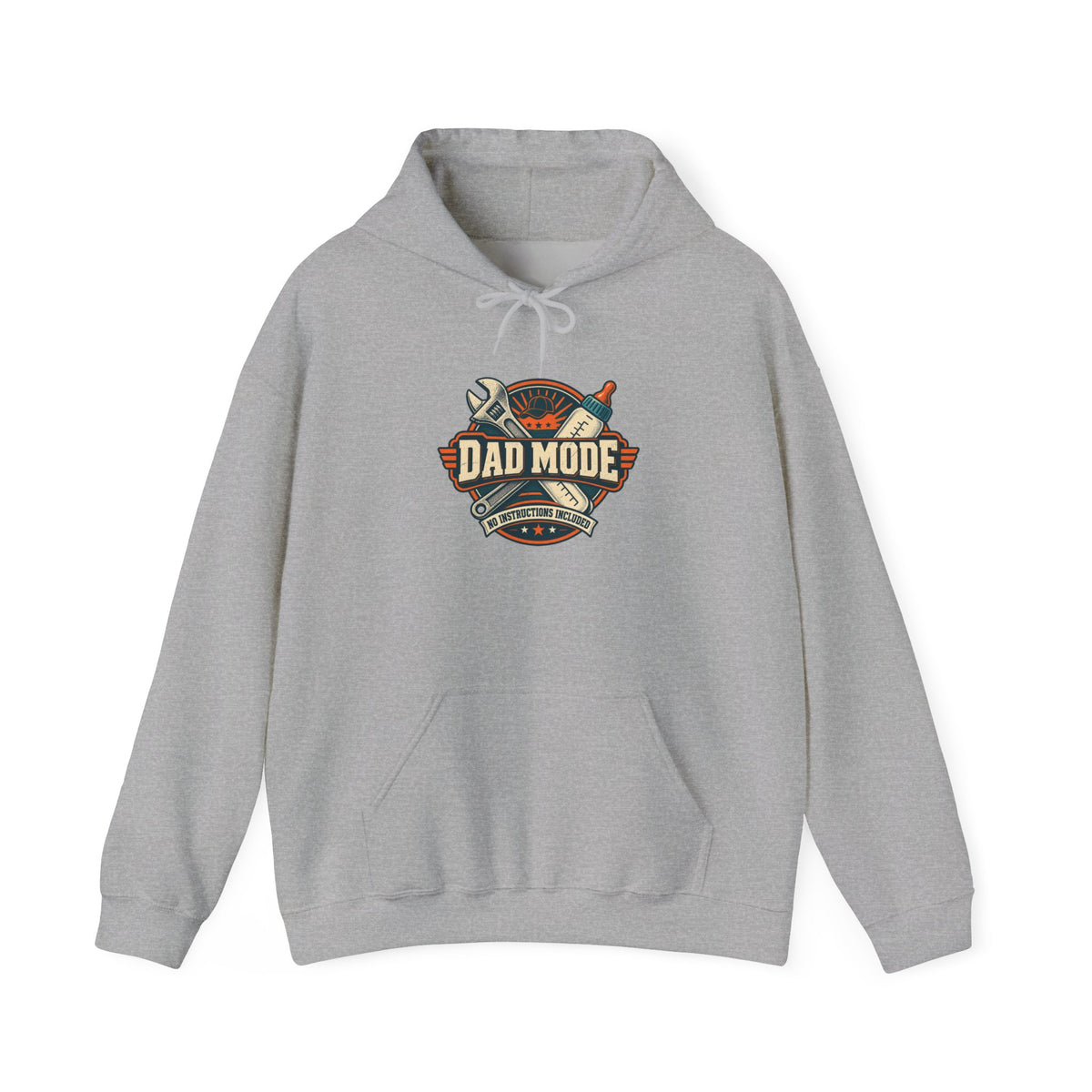 Dad Mode Hoodie — New Dad / Fatherhood Gift Pullover (Baby Bottle & Wrench Graphic)