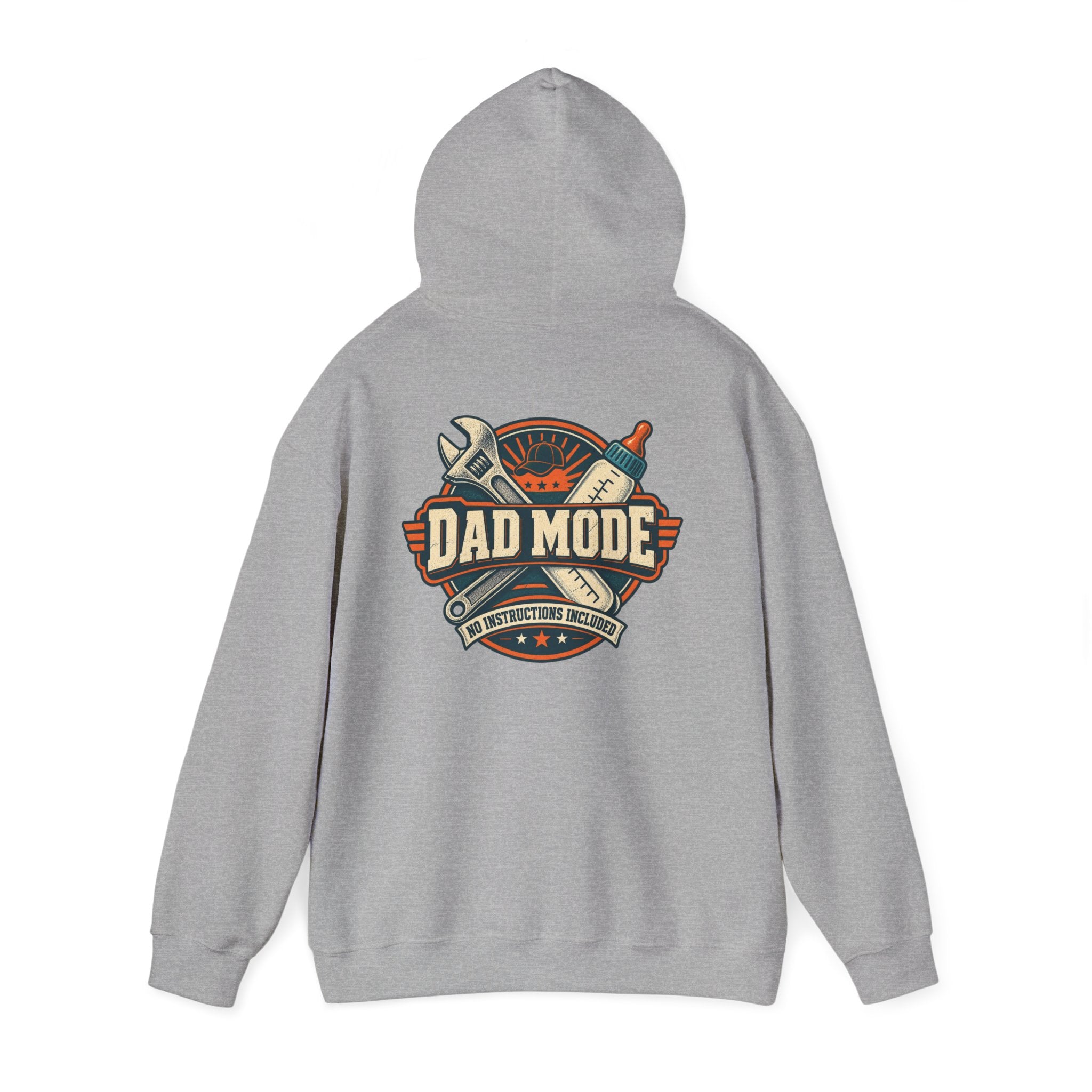 Dad Mode Hoodie — New Dad / Fatherhood Gift Pullover (Baby Bottle & Wrench Graphic)