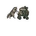 Raccoon Wagon Kiss-Cut Sticker — Cute Camping & Nature Laptop Decal