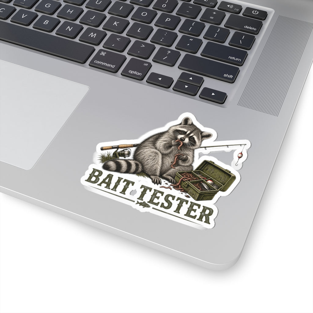 Bait Tester Raccoon Sticker — Fishing Kiss-Cut Decal