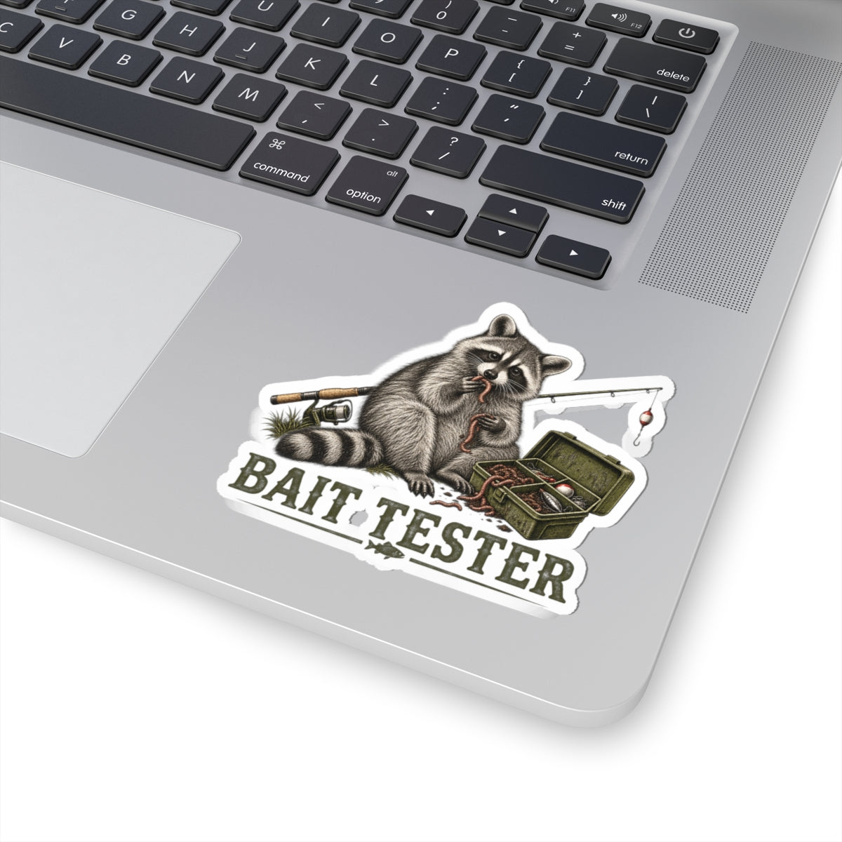 Bait Tester Raccoon Sticker — Fishing Kiss-Cut Decal