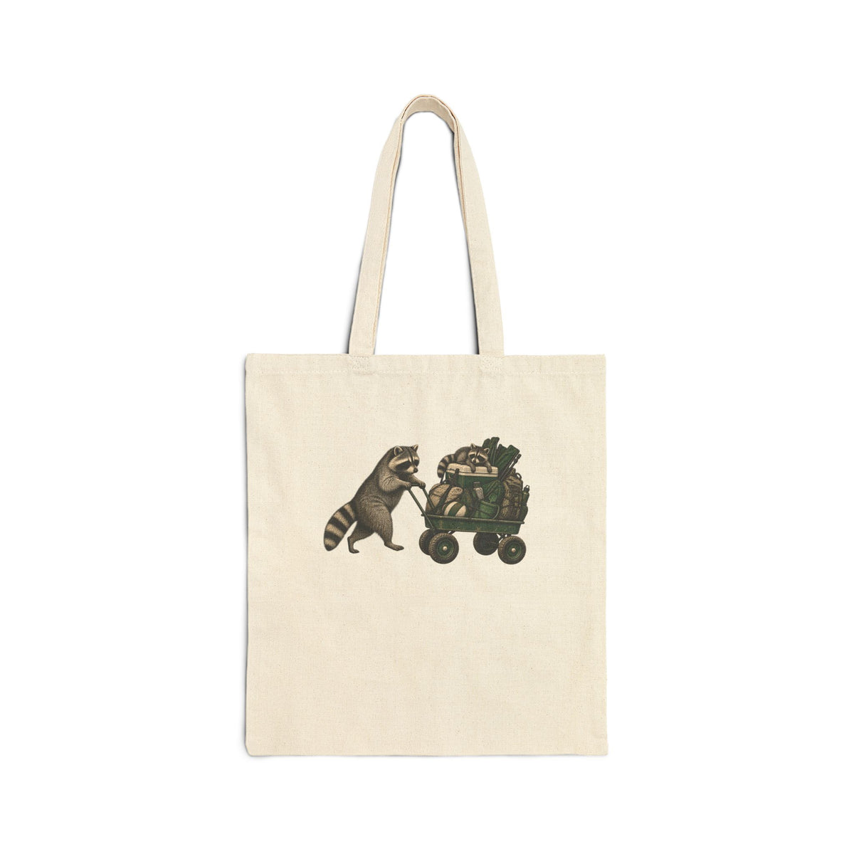 Canvas Tote — Raccoon Pulling Wagon with Plants Eco Shopper