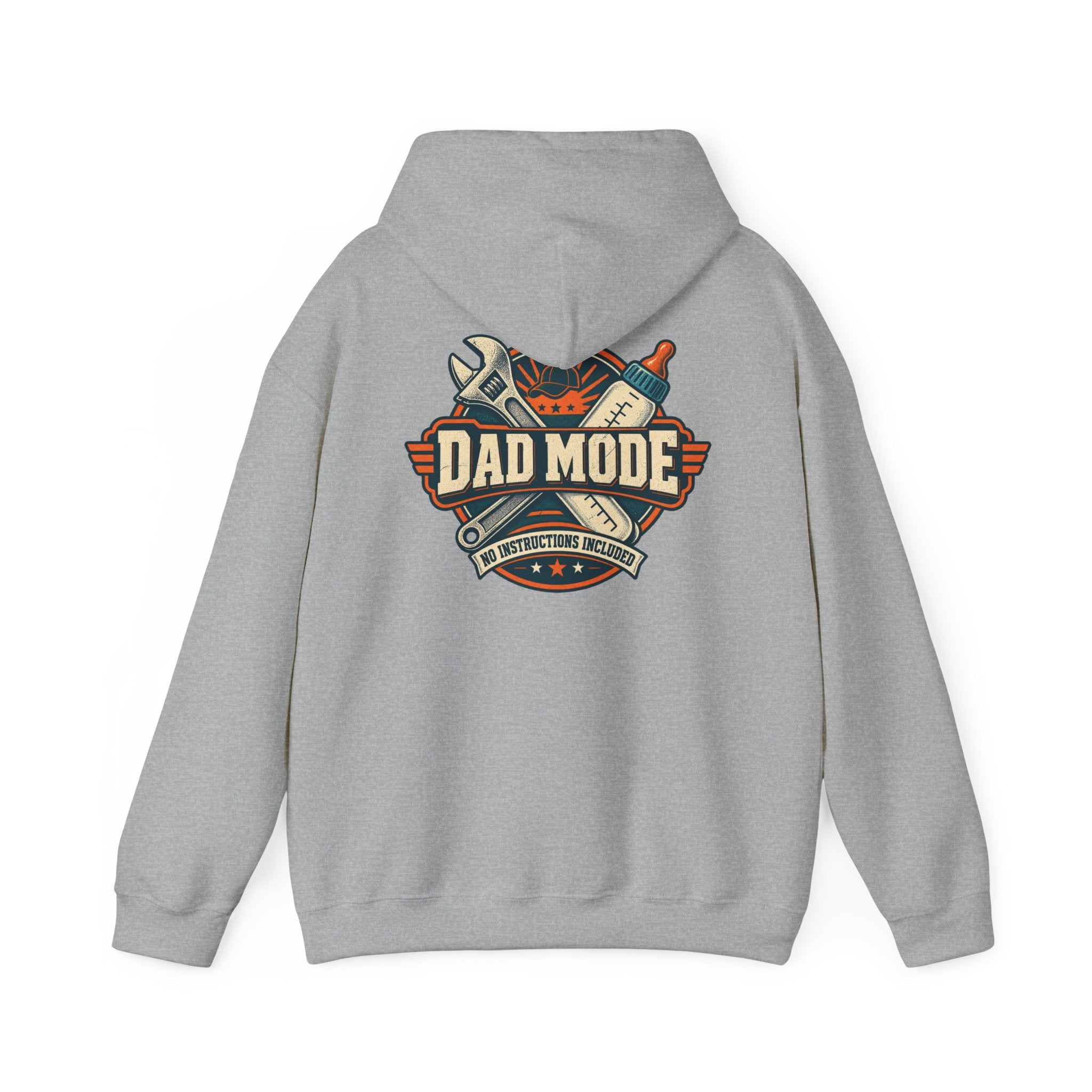 Dad Mode Hoodie — New Dad / Fatherhood Gift Pullover (Baby Bottle & Wrench Graphic)