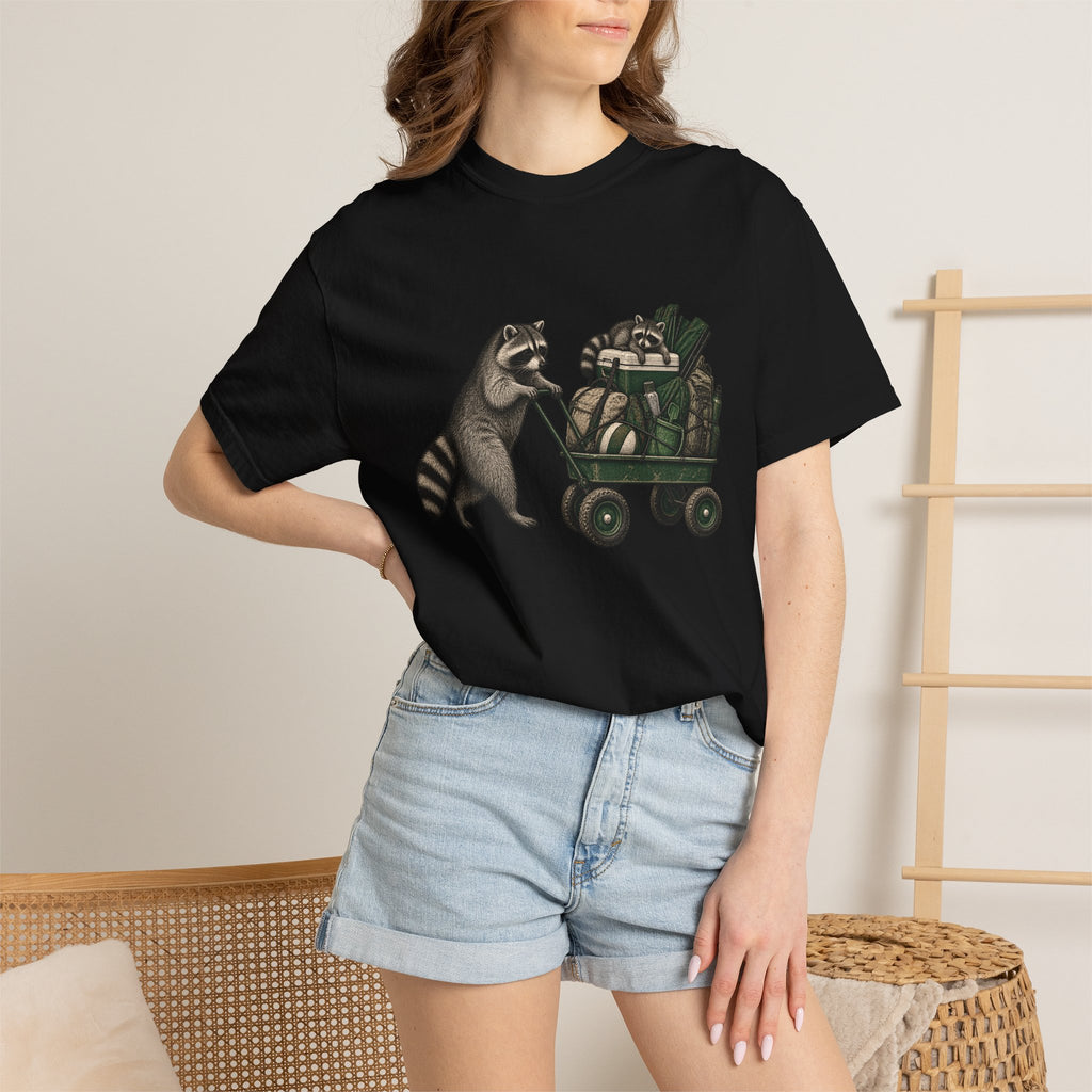 Raccoon Wagon T-Shirt – Cute Raccoon Pulling Wagon Graphic Tee