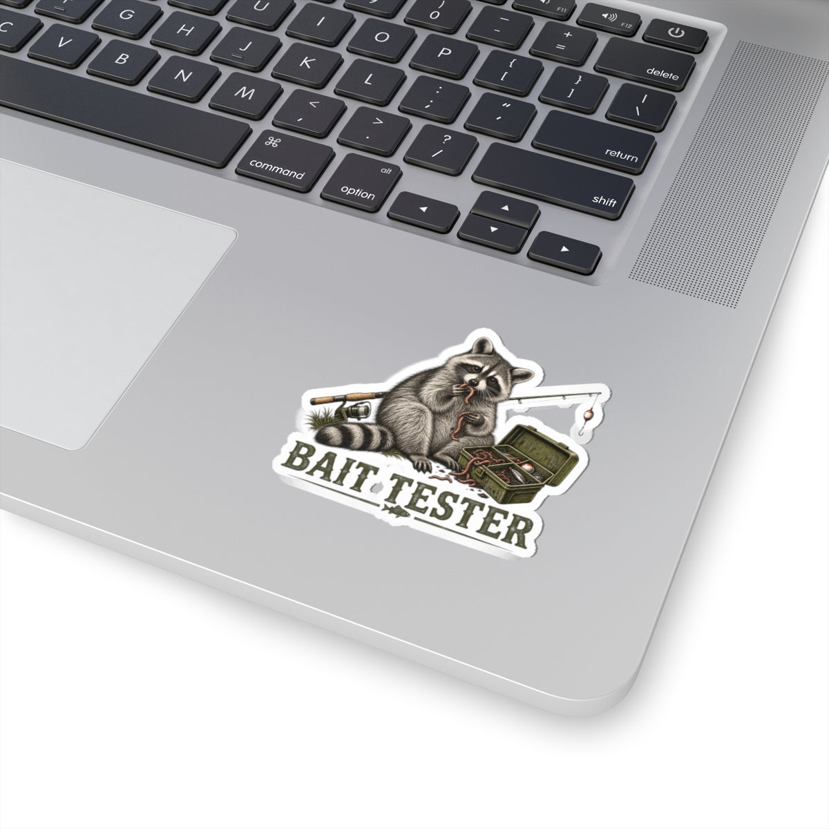 Bait Tester Raccoon Sticker — Fishing Kiss-Cut Decal