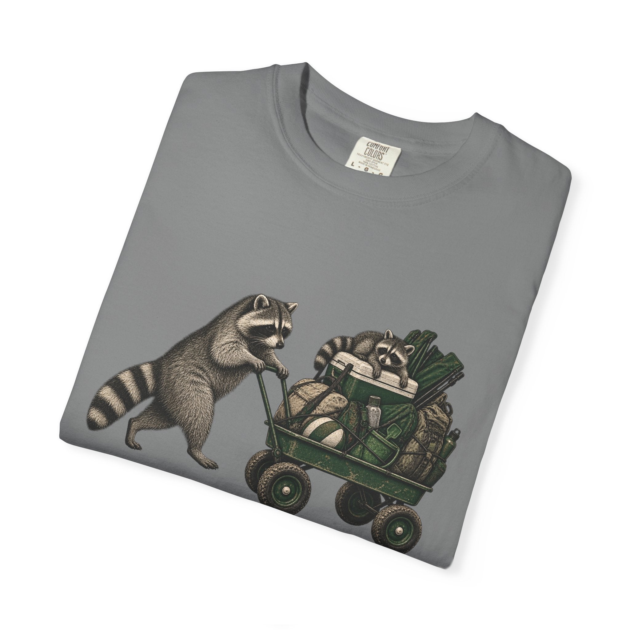 Raccoon Wagon T-Shirt – Cute Raccoon Pulling Wagon Graphic Tee