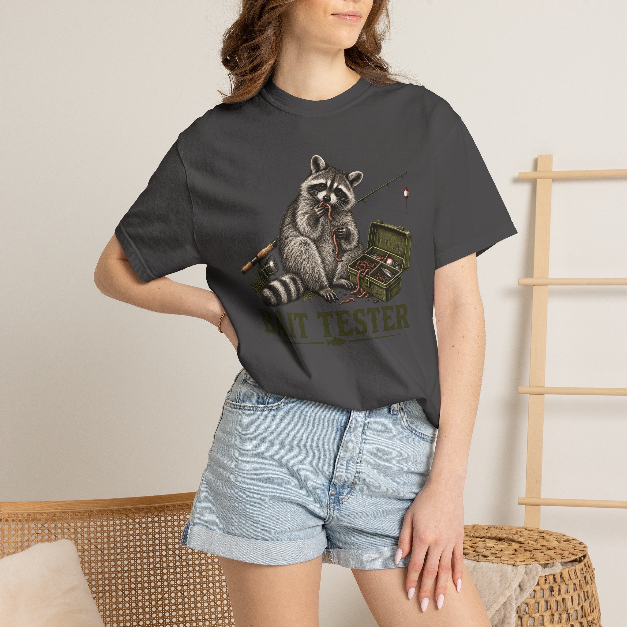 Bait Tester T-Shirt — Funny Raccoon Fishing Graphic Tee
