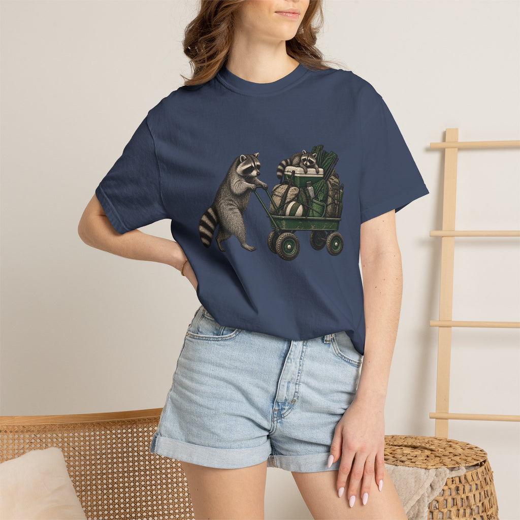 Raccoon Wagon T-Shirt – Cute Raccoon Pulling Wagon Graphic Tee