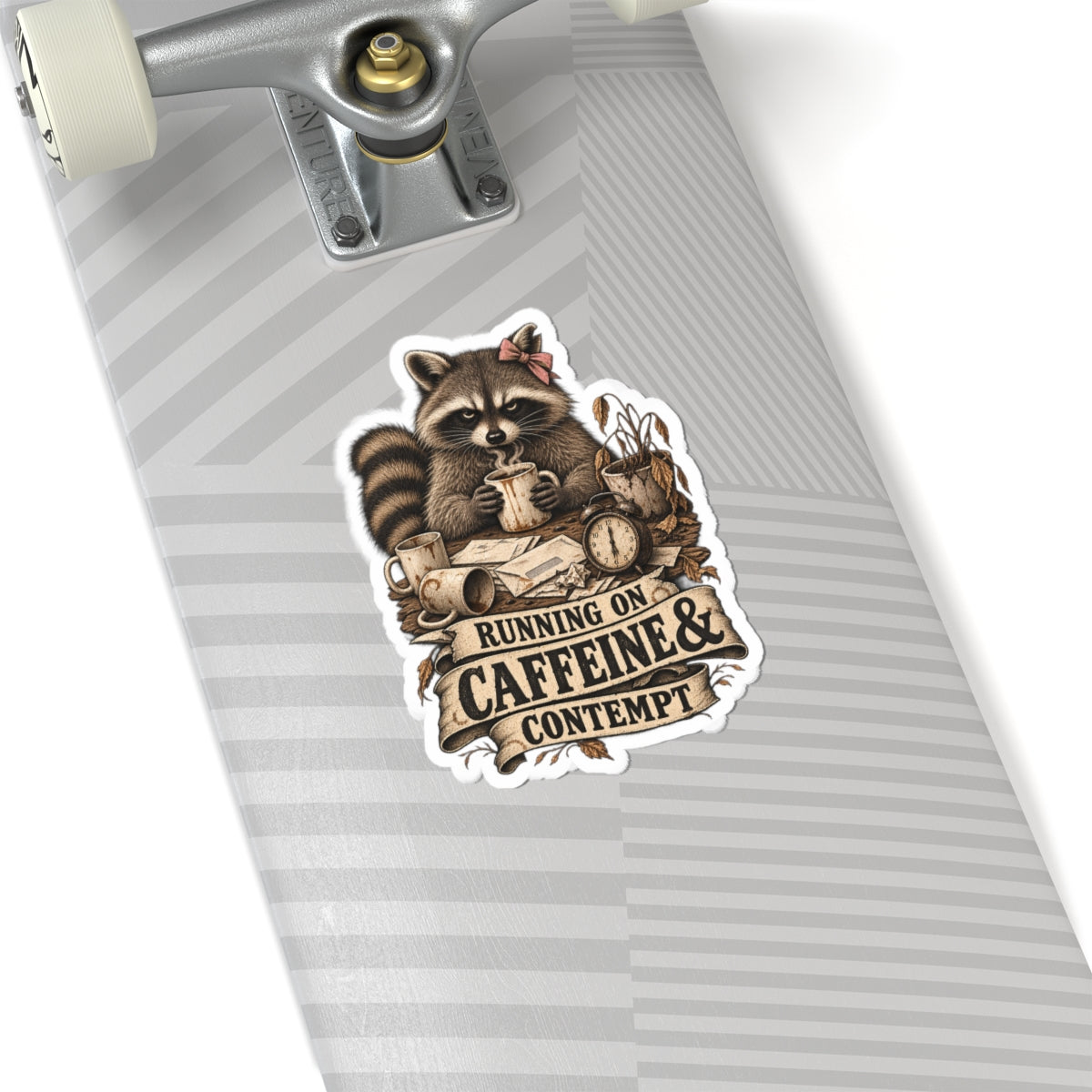 Running on Caffeine & Contempt Raccoon Sticker