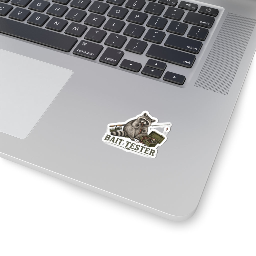 Bait Tester Raccoon Sticker — Fishing Kiss-Cut Decal