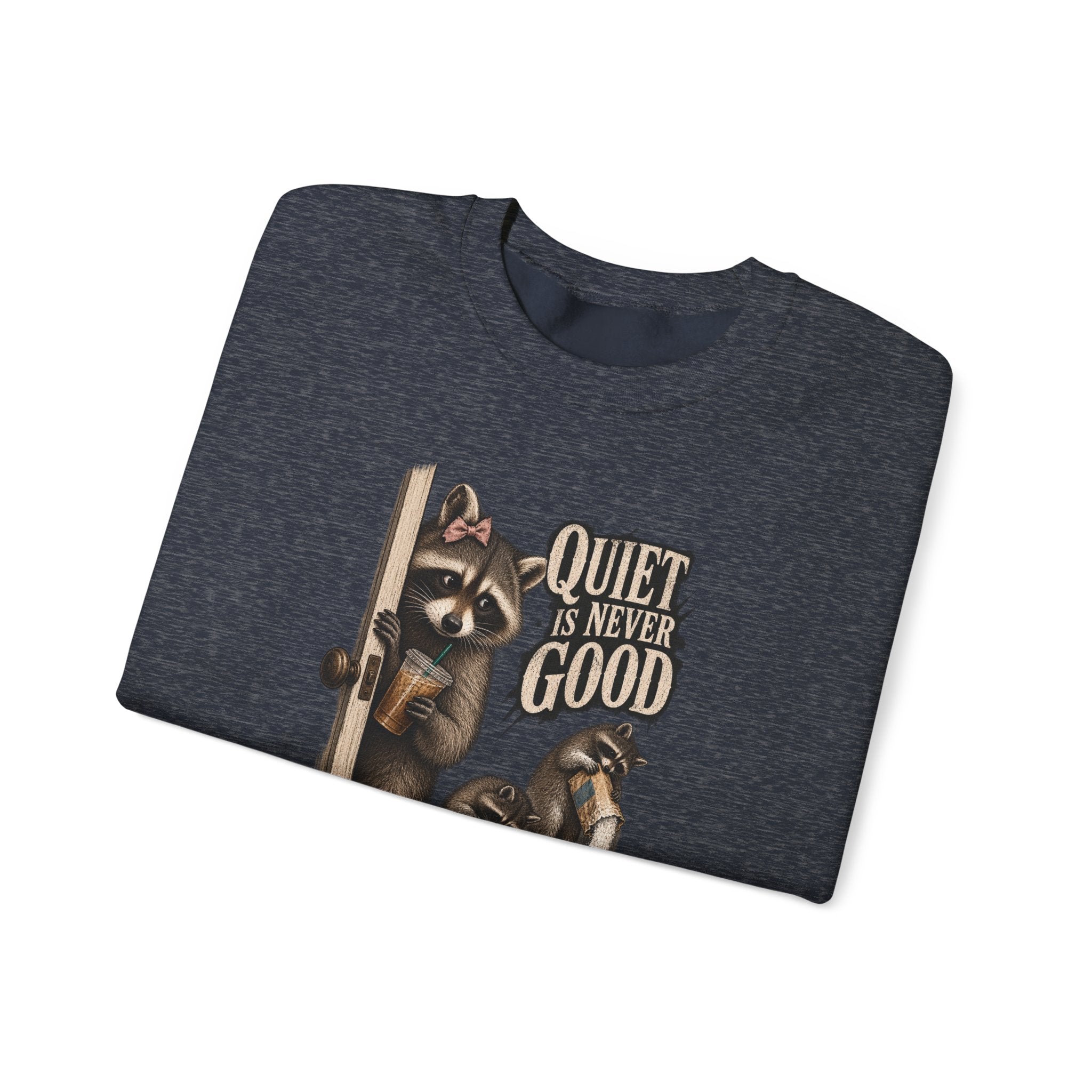 Sweatshirt — 'Quiet Is Never Good' Raccoon Illustration Crewneck