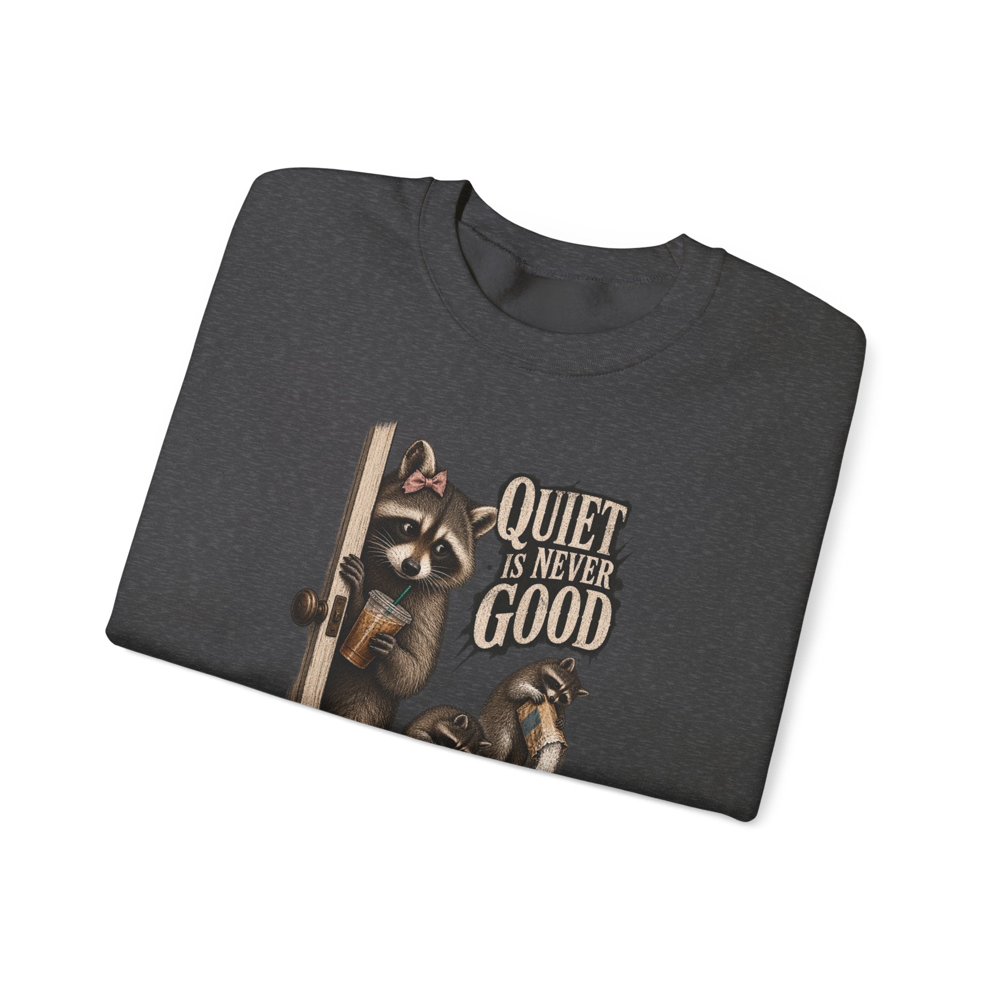 Sweatshirt — 'Quiet Is Never Good' Raccoon Illustration Crewneck
