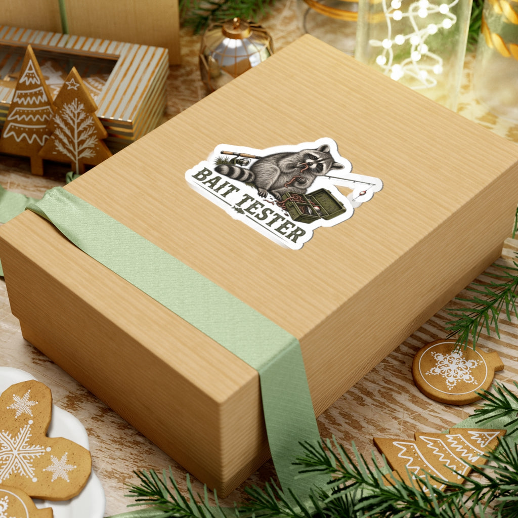 Bait Tester Raccoon Sticker — Fishing Kiss-Cut Decal
