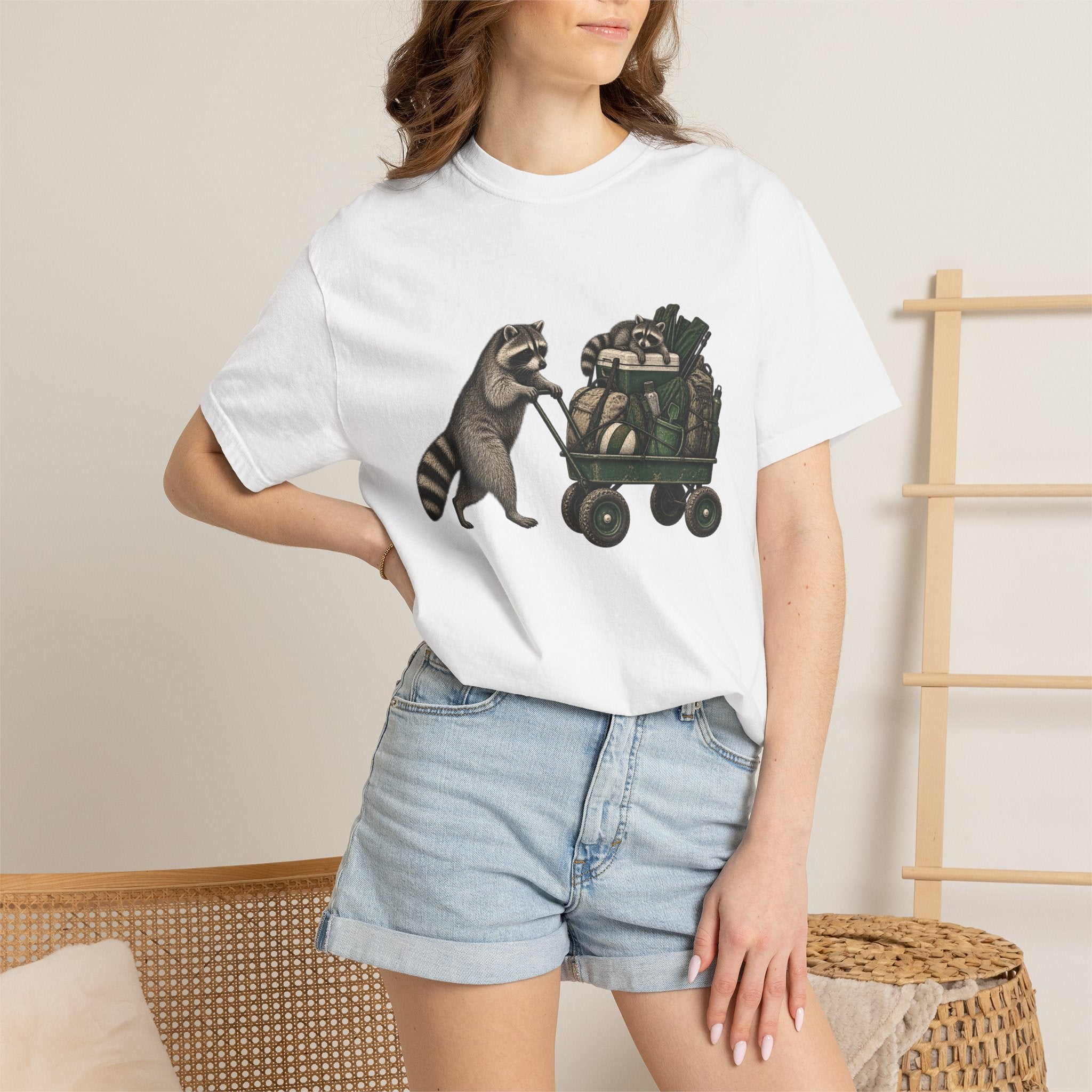 Raccoon Wagon T-Shirt – Cute Raccoon Pulling Wagon Graphic Tee
